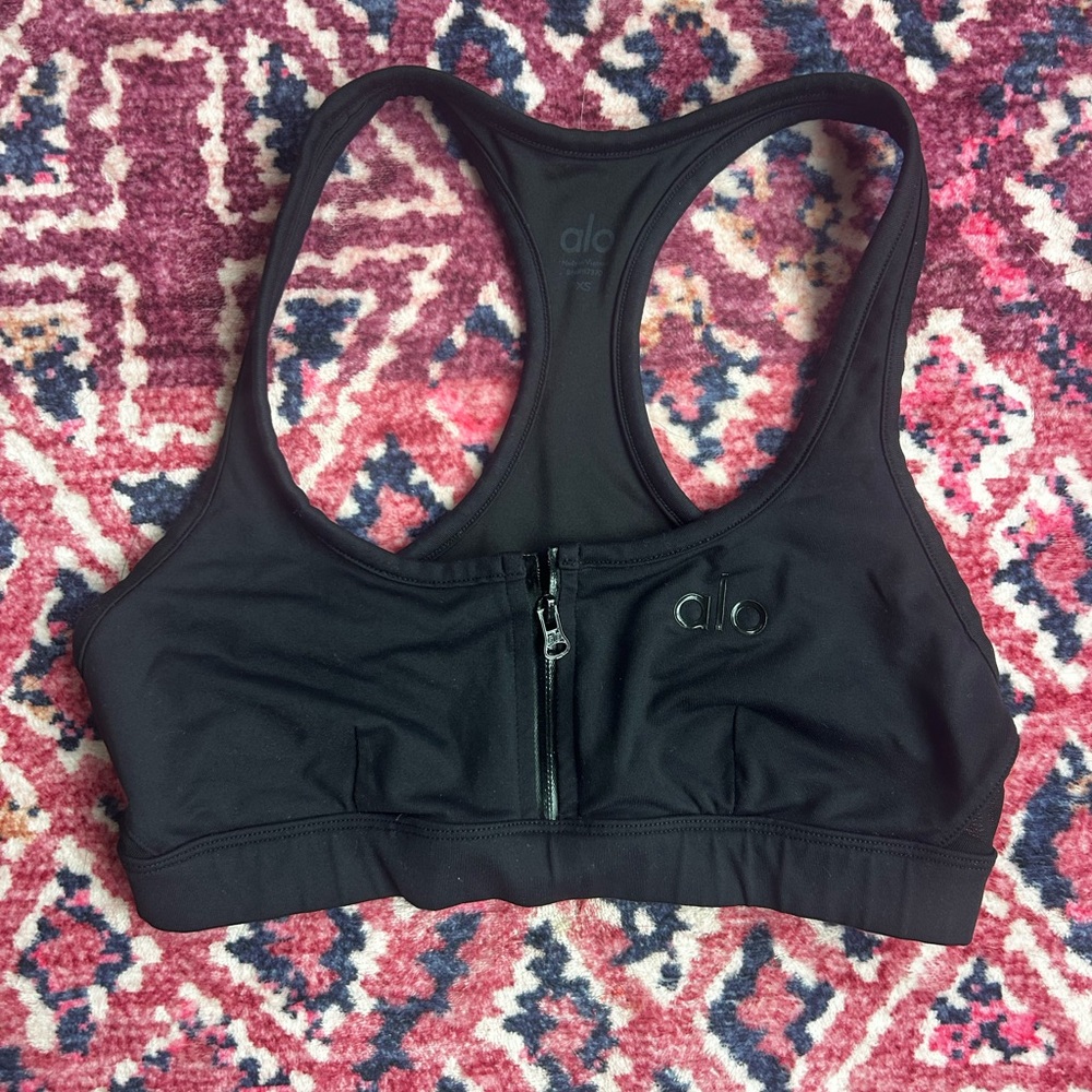 ALO Yoga Charcoal Sports Bra with Front Zip